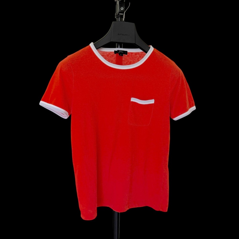 J.Crew Womens Ringer Tee Red Short Sleeve Pocket T-Shirt White Trim Size S